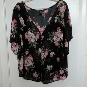 Torrid Sheer Floral Button Down Blouse